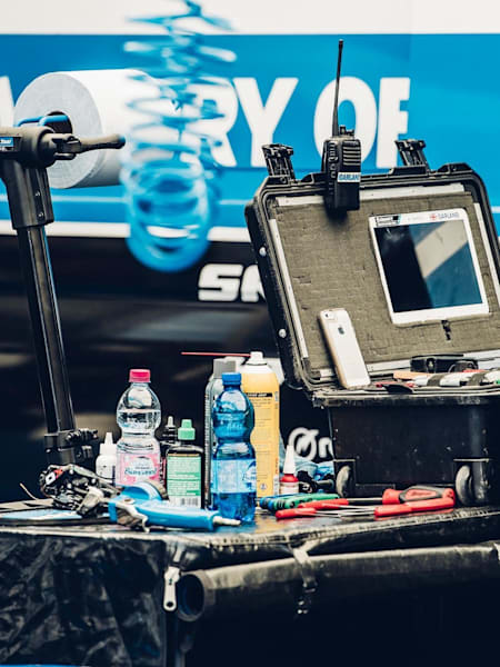 A mechanics box left open in Val di Sole during the World Championships