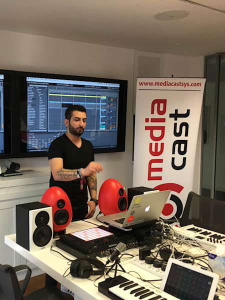 Kade B. preparing for a music session