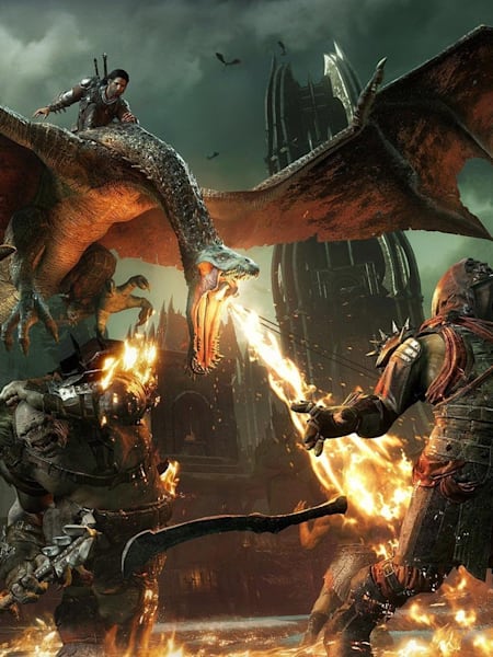 A flying dragon and orc in Middle-earth: Shadow of War