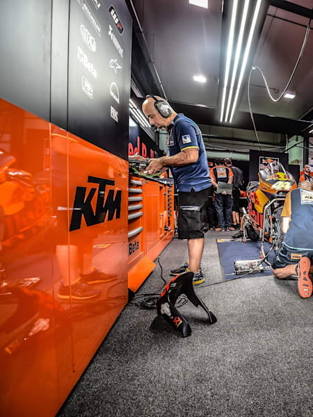 KTM crew in the team garage at the Qatar MotoGP