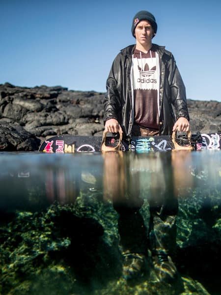 Snowboarder Lyon Farrell at a lake in Hawaii