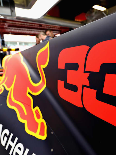 Max Verstappen's RB13 in the garage at the Spanish Grand Prix in 2017.