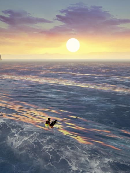 A screenshot showing a surfer in the ocean in Surf World Series