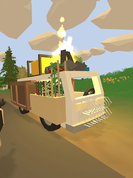 A screenshot of a vehicle on fire from Unturned
