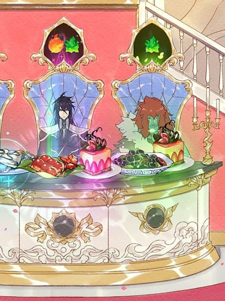 A Battle Chef Brigade screenshot showing people standing around a feast