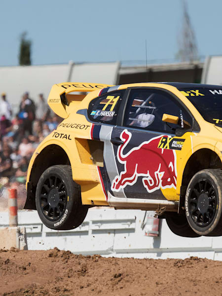 Kevin Hansen performs during the FIA World Rallycross Championship in Barcelona, Spain on April 15, 2018.