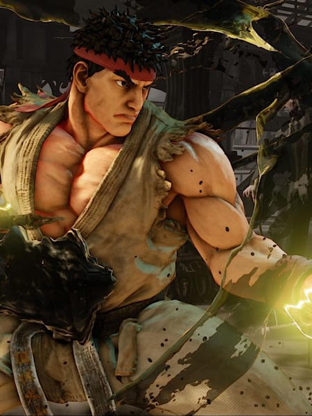 Ryu from Street Fighter poses before a battle.