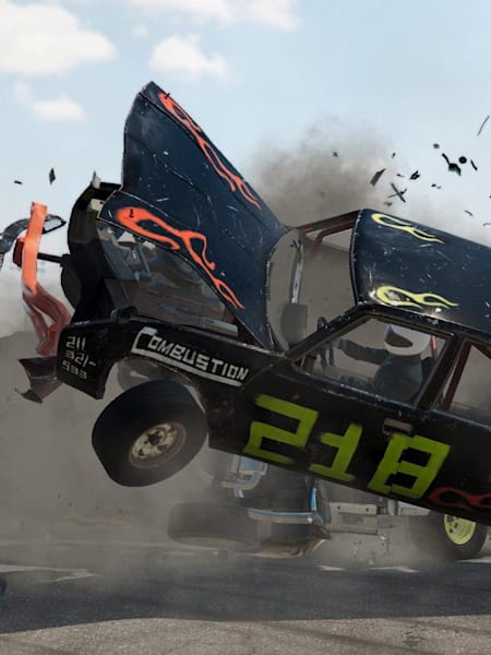 A screenshot of vehicles from the forthcoming video game Wreckfest by Bugbear Entertainment.