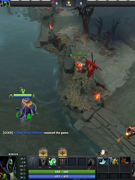 An observer ward is placed near the runes in the mid lane of a Dota 2 map.