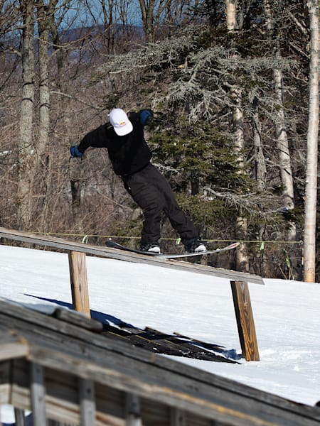 Jesse Augustinus snowboards the Stash Park at the Red Bull Slide In Tour at Killington Resort in Killington, Vermont, USA on 9 March, 2019.