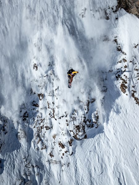 Sammy Luebke going big at the Freeride World Tour in Fieberbrunn, Austria on March 8, 2020.