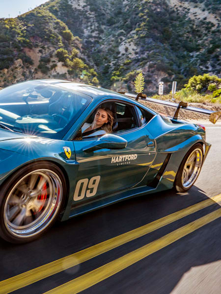 Happiest behind the wheel: Hartford drives on the Angeles Crest Highway.