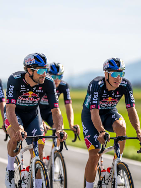 The Red Bull - BORA - hansgrohe cycling team seen during a trainings ride