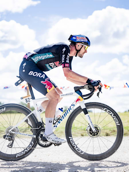 A Red Bull BORA Hansgrohe rider in motion