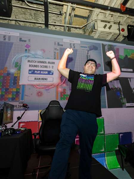 Mark celebrates after winning the Red Bull Tetris Canadian Finals