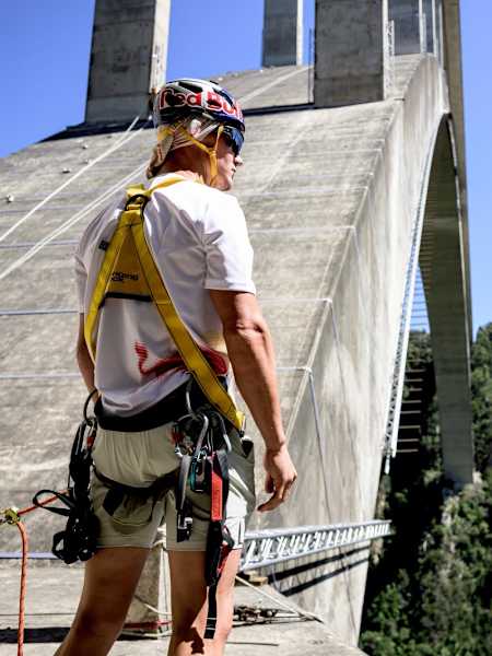 Obstacle course racer Thomas van Tonder views the monkey bars beneath the Bloukrans Bridge arch, from the steep climb to the swing and the brake.