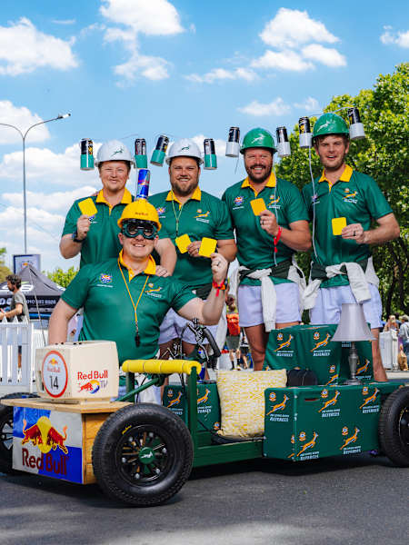 The Livingroom Referees pose for a team portrait at Red Bull Box Cart Race in Johannesburg, South Africa on October 3, 2026