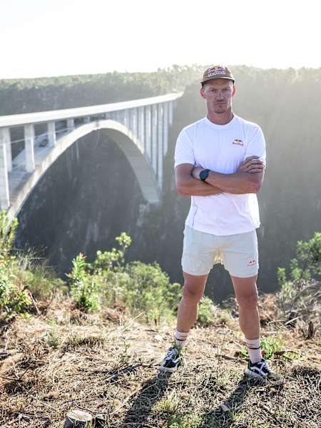 Thomas van Tonder at the highest bridge in Africa, the Bloukrans Bridge. Later this month he will attempt to cross suspended under the arch with monkey bars