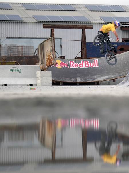 Murray Loubser showcases thrilling BMX skills at the Red Bull Cape Concrete Social First Project in Cape Town, South Africa, on May 1, 2026, with dynamic urban flair