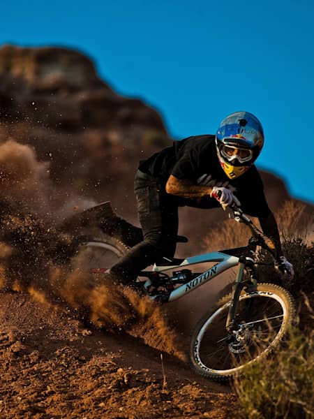 Andreu Lacondeguy rides hard during the filming of Where The Trail Ends in Utah, USA, on June 1, 2012.