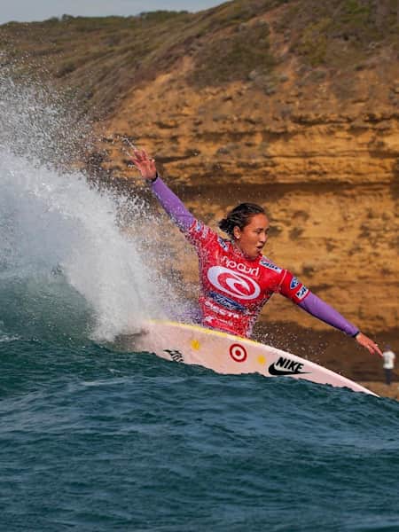 Carissa Moore works a wave at Bells Beach 2012