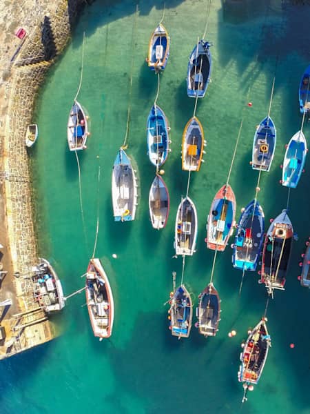 drone photo of Coverack Harbour, Cornwall