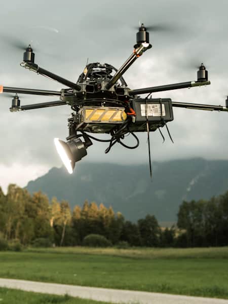 MTB photography shoot Drone flash Red Bull Bike