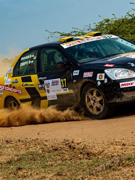 Action from the first round of the Indian National Rally Championship at Chennai's Madras Motor Race Track.