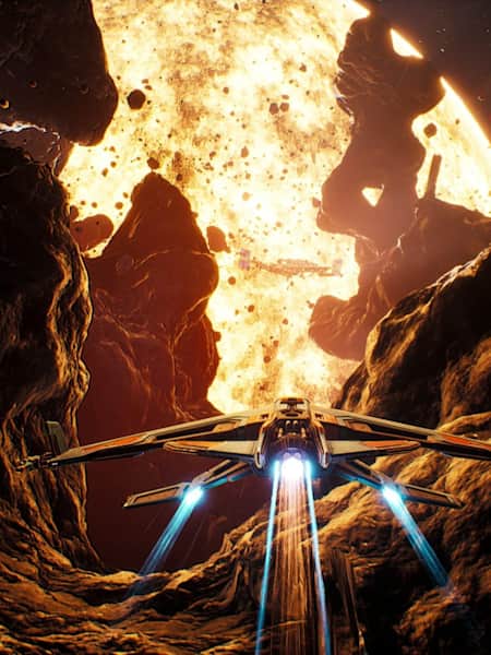 Wir steuern in Everspace 2 mit unserem Raumschiff auf die Sonne zu. Das Weltraum-Spiel von ROCKFISH Games gehört zu den 10 besten aktuellen Sci-Fi-Spielen.