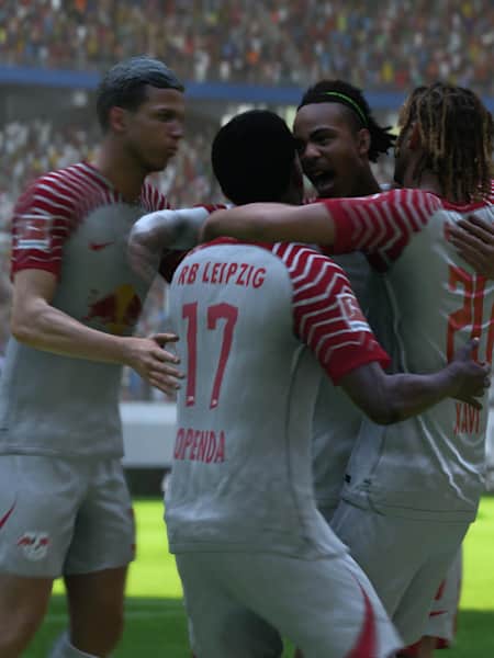 Les joueurs de football du RB Leipzig exultent dans le jeu EA Sports FC 24.