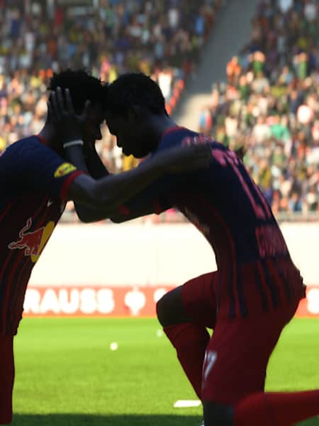 Les joueurs du Red Bull Salzbourg exultent dans le jeu EA Sports FC 24.