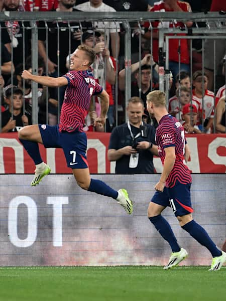 Dani Olmo of RB Leipzig celebrates the teams third goal during the News  Photo - Getty Images