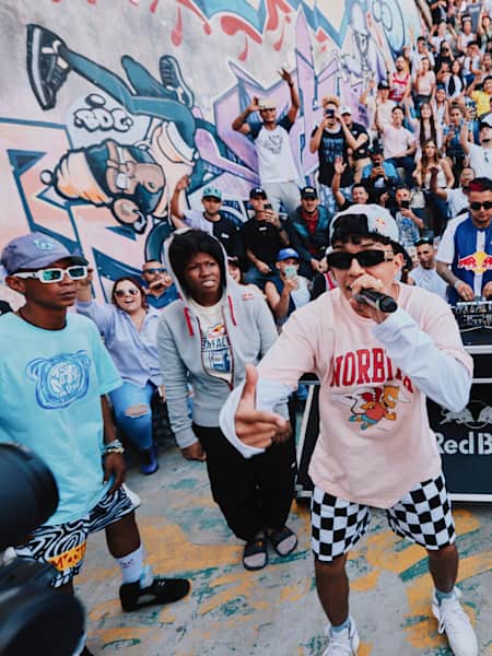 Valles-T performs during the cypher prior to the Red Bull Batalla National Final at the Comuna 13 in Medellin, Colombia on June 29, 2023