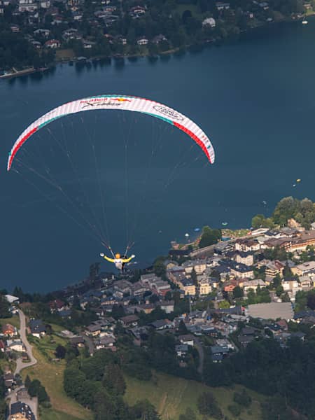 Chrigl Maurer (SUI1) performing during the Red Bull X-Alps at Zell am See / Austria on 28-June-2021. In this endurance adventure race athletes from 18 nations have to fly with paragliders or hike from Salzburg along the alps towards France, around the Mont Blanc back to Salzburg.