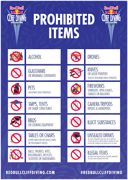 Red Bull Cliff Diving Prohibited Items