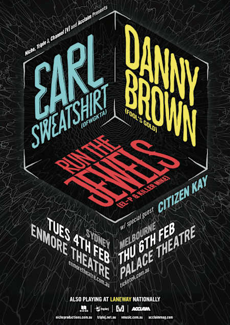 Run the Jewels, Danny Brown and Earl Sweatshirt Australian tour poster