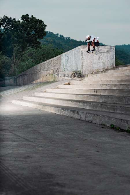 Zion Wright does switch frontside 180 ollie into the bank while filming YOU GOOD?