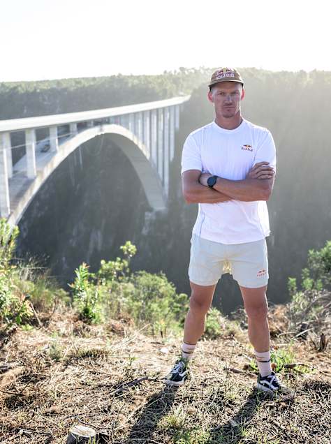 Thomas van Tonder at the highest bridge in Africa, the Bloukrans Bridge. Later this month he will attempt to cross suspended under the arch with monkey bars