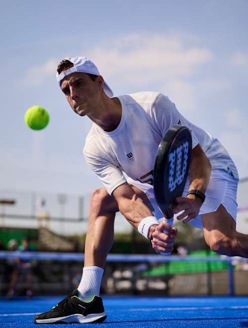 Jeronimo Gonzalez fiercely competes during the 2025 NEWGIZA Premier Padel P2 quarter finals in Giza, Egypt, capturing Red Bull's high-octane spirit on the court