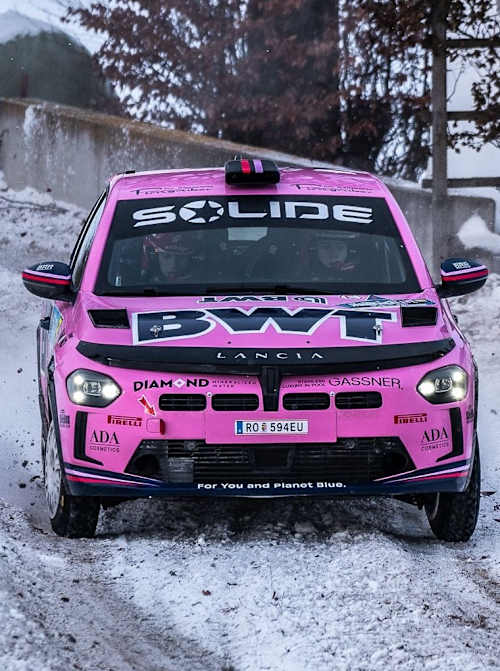 Neulinger's all-pink Lancia will be hard to miss in Junior ERC