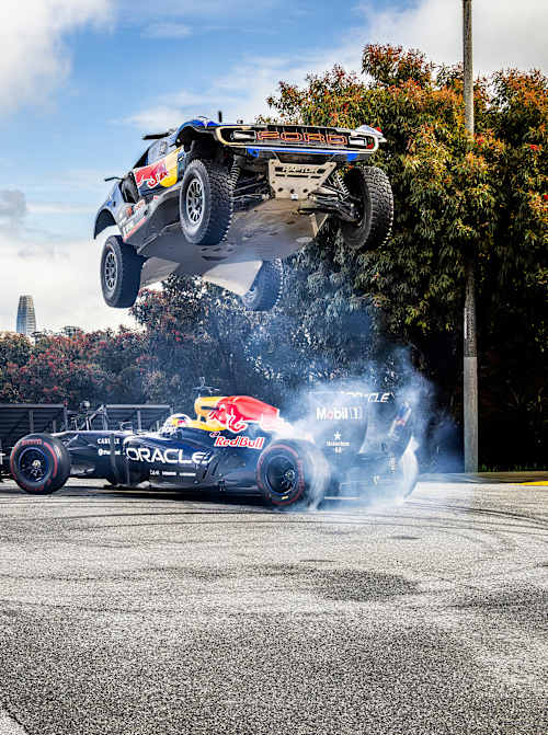 Mitch Guthrie Jr. in flight over Scott Speed