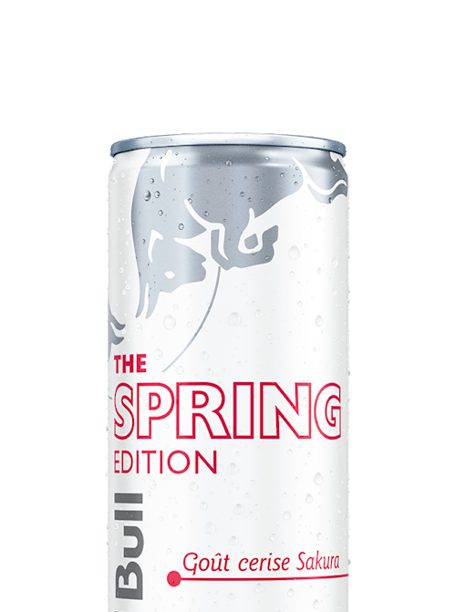 Red Bull Spring Edition au goût de cerise et de fleur de cerisier, avec une touche d'amande.