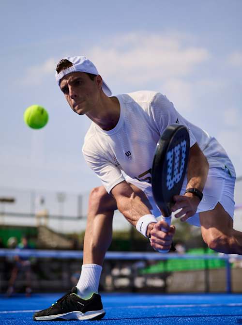 Jeronimo Gonzalez fiercely competes during the 2025 NEWGIZA Premier Padel P2 quarter finals in Giza, Egypt, capturing Red Bull's high-octane spirit on the court