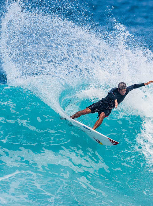 Kanoa Igarashi of Japan launches off a wave during Heat 2 of the Red Bull Rip Curl Pro Bells Beach quarterfinals in Victoria, Australia, April 2026, unleashing dynamic surfing energy