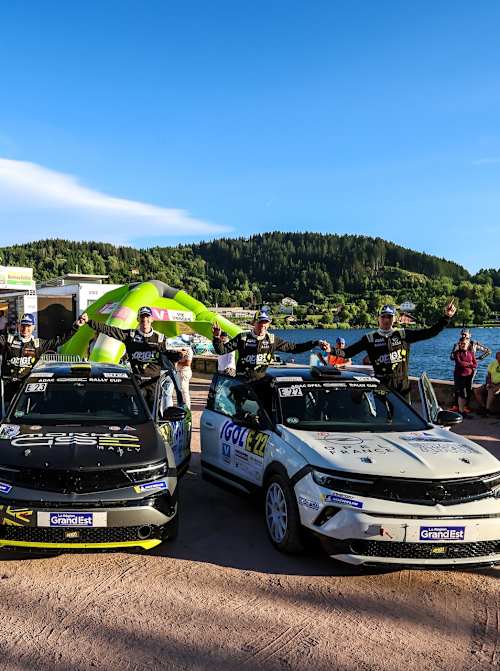 Co-driver Sion Williams helps Lloyd celebrate in France