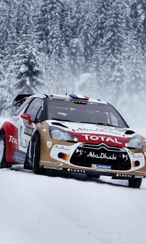 Sebastien Loeb in action during the WRC Rally Sweden 2013.