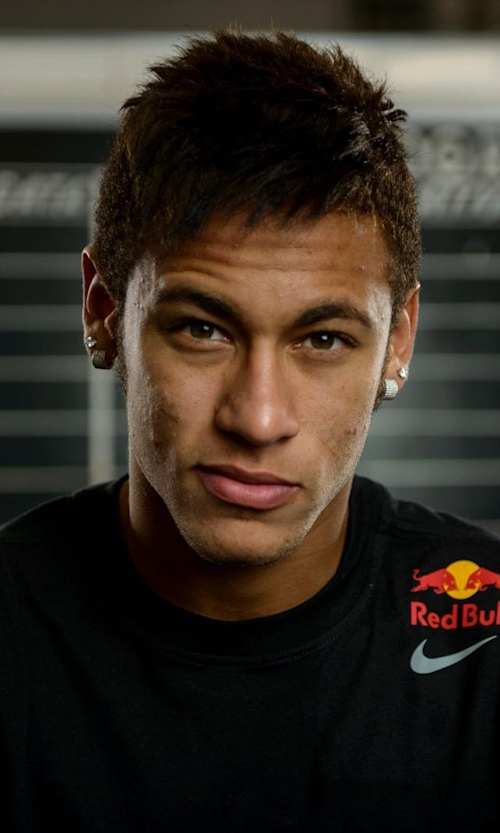 Official portrait of Neymar da Silva Santos Junior wearing a Red Bull-branded shirt.
