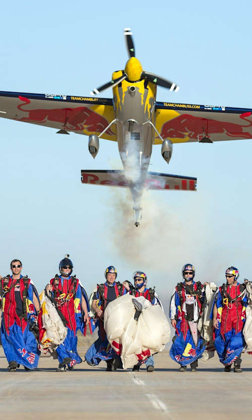 Kirby Chambliss takes flight over the Red Bull Air Force.