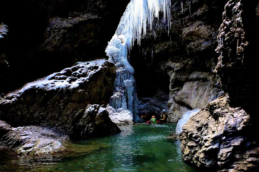 Ice Canyoning Descending Winter Ice Photos
