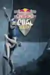 Un poster del Red Bull Dual Ascent, che mostra un atleta alle prese con la parete della diga della Verzasca.